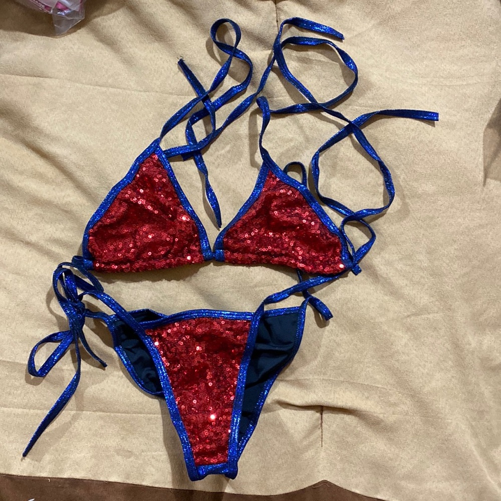 All American Sexy Swimsuit Rhinestone Gothic Pink Rave